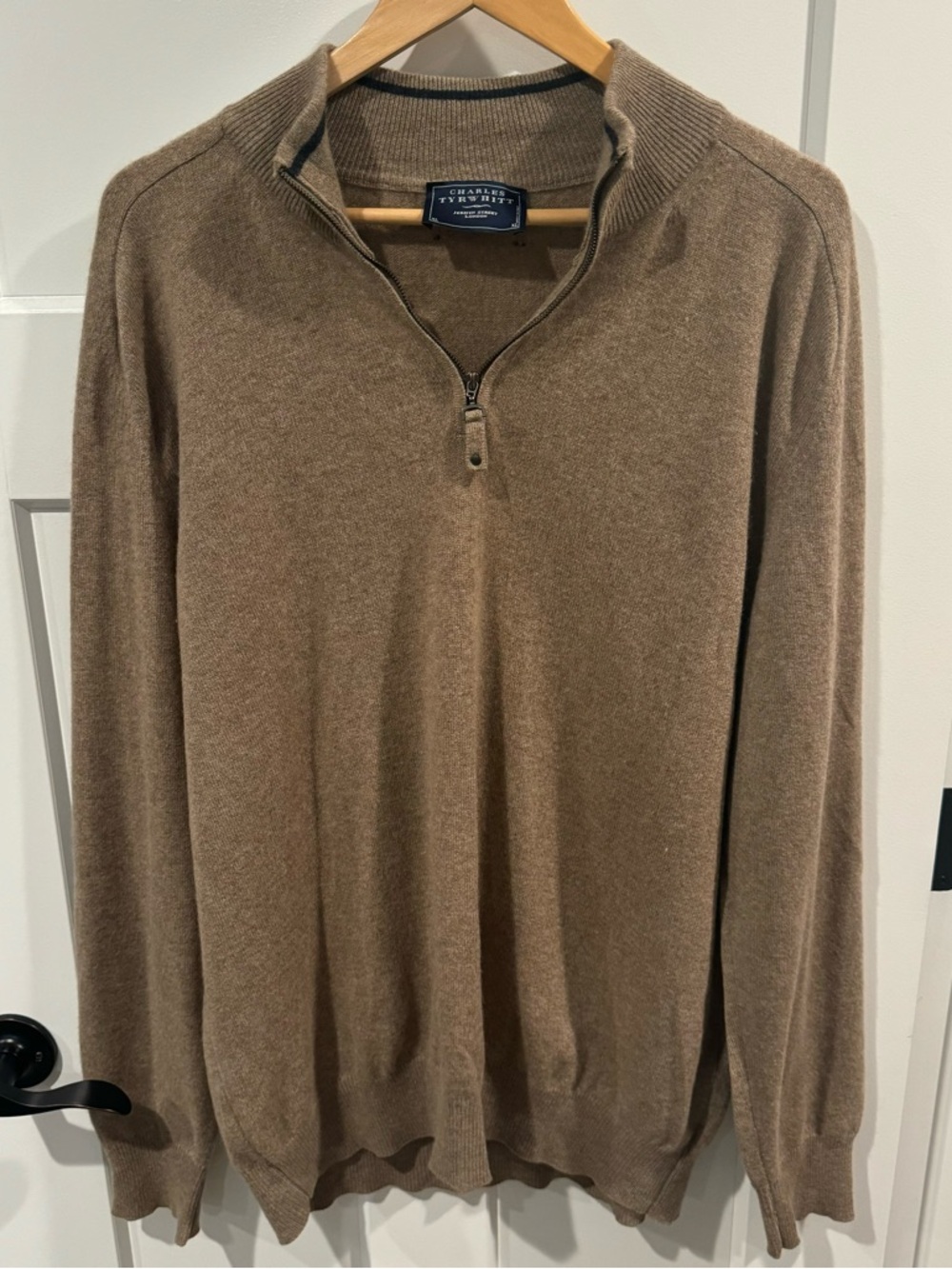Charles Tyrwhitt -- 100% Cashmere Zip Neck Sweat -- Tan XL-- Great Condition